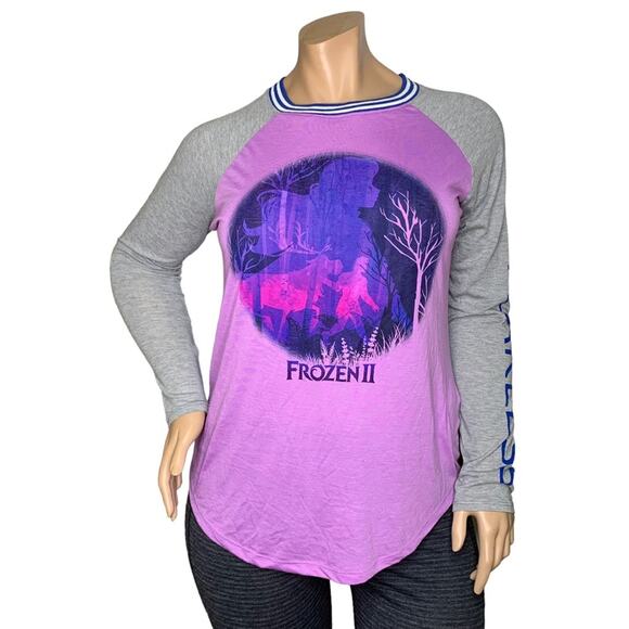 Disney Frozen II NWOT Tshirt Raglan Long Sleeve Purple/Gray Crewneck Fearless - Picture 1 of 9